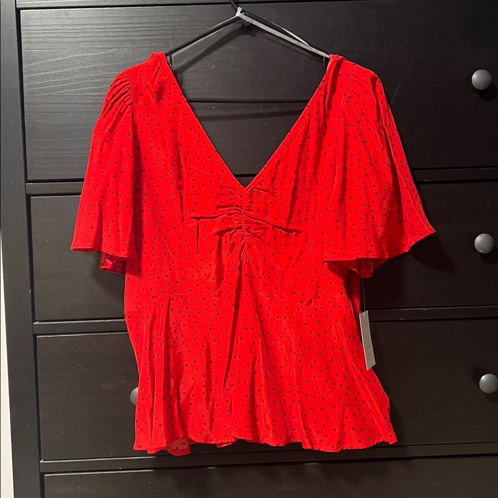 a new day Red V-Neck Flutter Sleeve Blouse